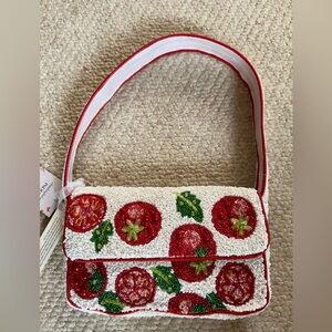 Handcrafted in India. Hand beaded Tomato Embroidered Shoulder Bag. NWT